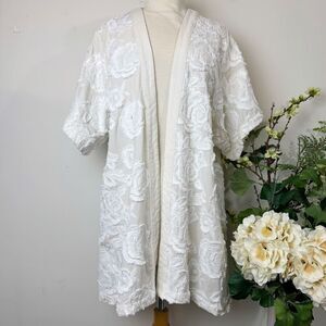 Akemi + Kin Ramona Lace Kimono | Anthropologie White Floral Embroidered Open Fro